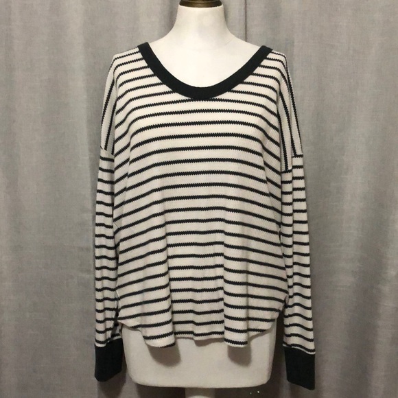 Lou & Grey Striped Thermal LongSleeve-Sz L-Relaxed Boxy Fit-Spruce Green-Cotton - Picture 2 of 14